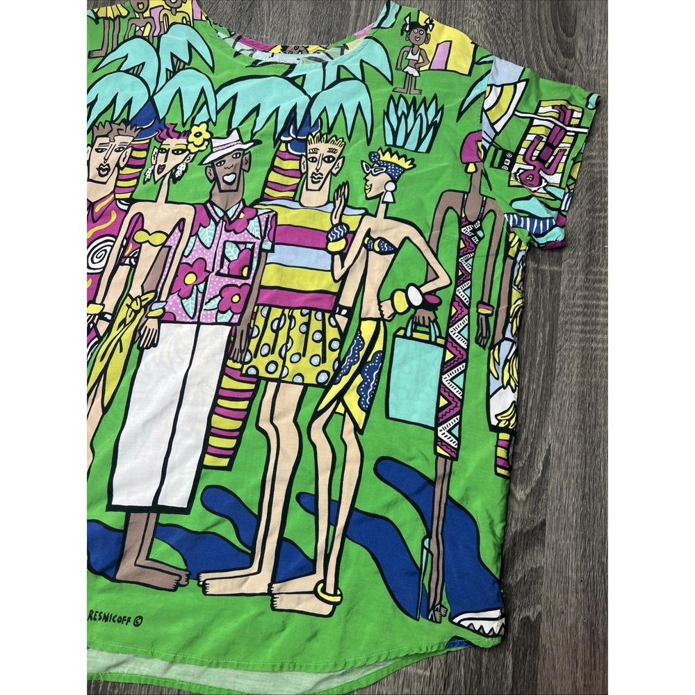 VTG 80's Esprit Resnicoff Art Print Top Women's Small Beach Tropical Shirt Tunic - Picture 4 of 16